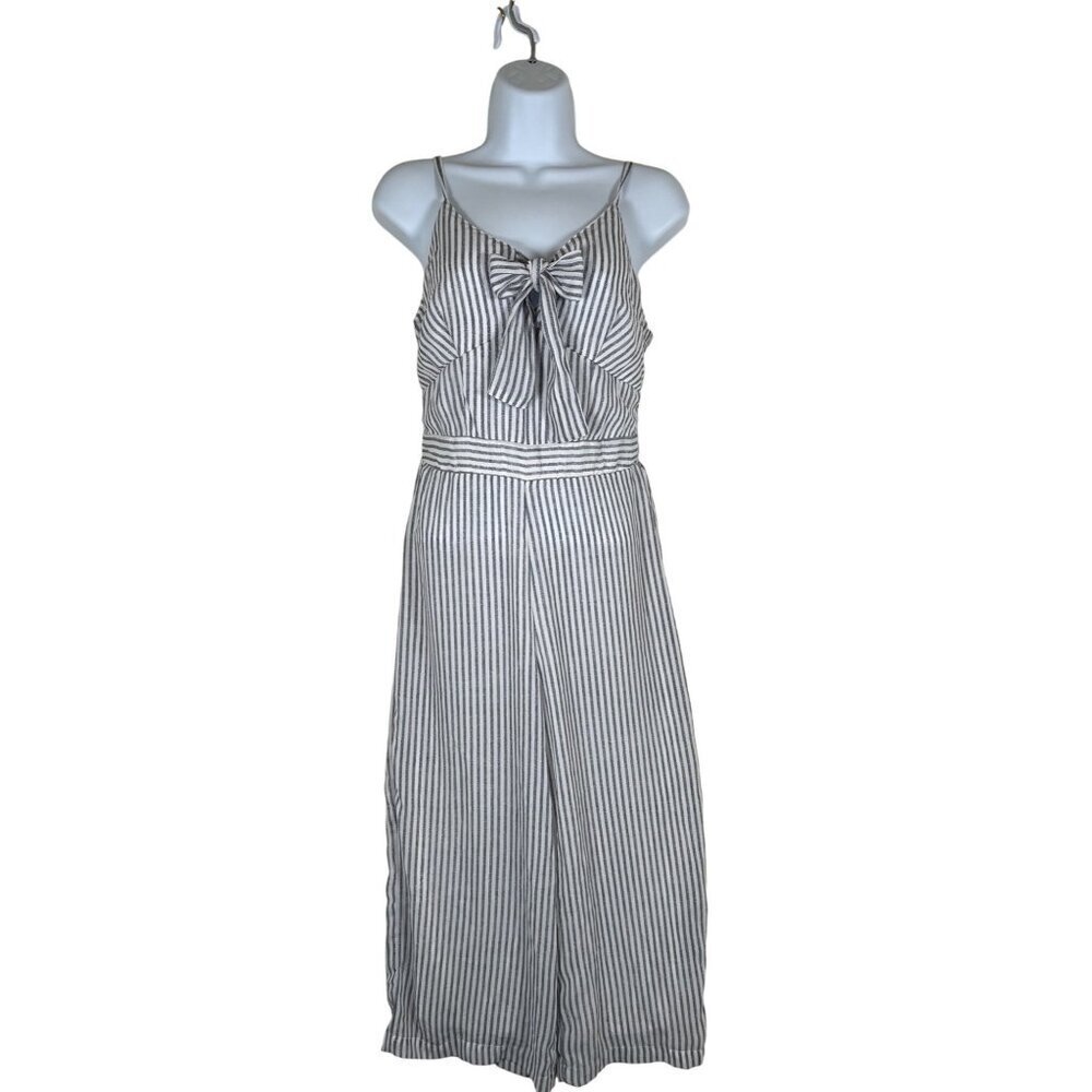 NWT Japna Womens Size S Lined Stripe Crop Spaghetti Strap Romper Jumpsuit w/ Bow